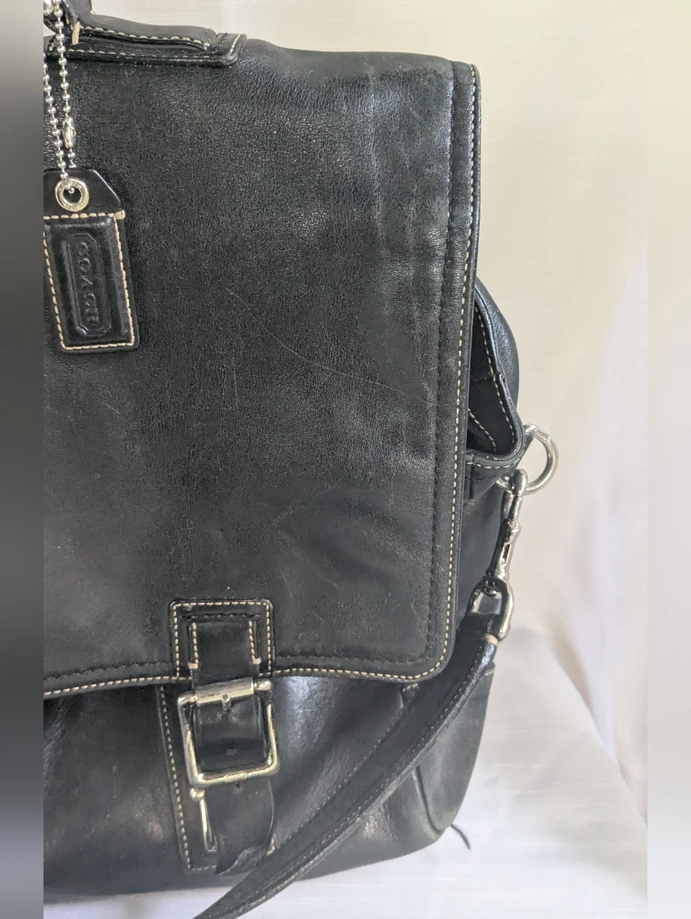 Coach Black Leather Laptop Messenger Bag with Silver Hardware E0993 70095